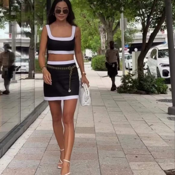 NWOT Reformation Robbie Linen Two Piece in Black White Sleeveless Top Skirt Set - Picture 9 of 12